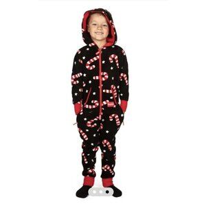 TIpsy Elves Candy Cane Lane Jumpsuit Boys or Girls Sz XS Black Red Full Zip